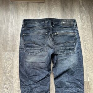 G Star Raw Jeans Men 34x34 Blue Attacc Straight Leg Washout Zip Pocket Biker